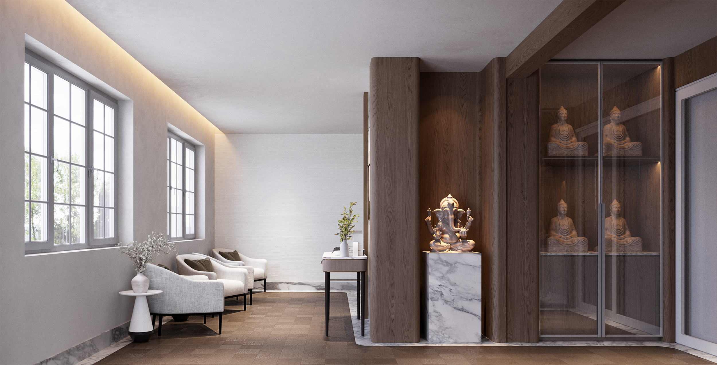 ตกแต่งภายในห้องนั่งเล่น บ้านมัณฑนา รามอินทรา-วงแหวน สไตล์ Modern Luxury โดย Fractal Studio