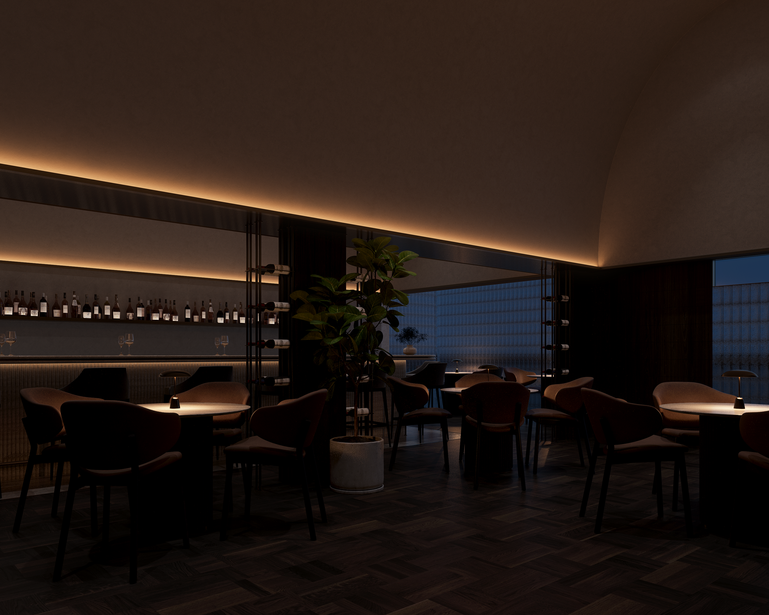 มุมมองรวม Ra Bum Bar & Restaurant พื้นที่ 185 Sq.m. ออกแบบโดย Fractal Studio กรุงเทพ