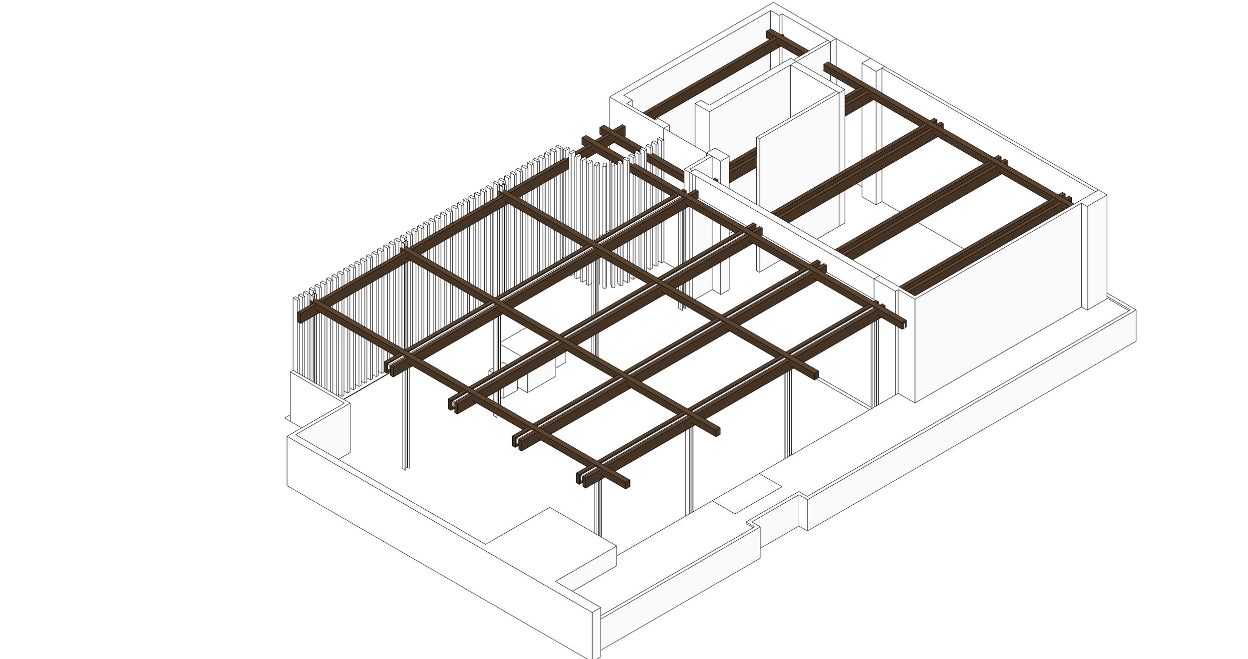 โครงเหล็กเพดานแบบข้าวไผ่ของ Rooftop Bar ศรีราชา ก่อนติดตั้งวัสดุ ออกแบบโดย Fractal Studio