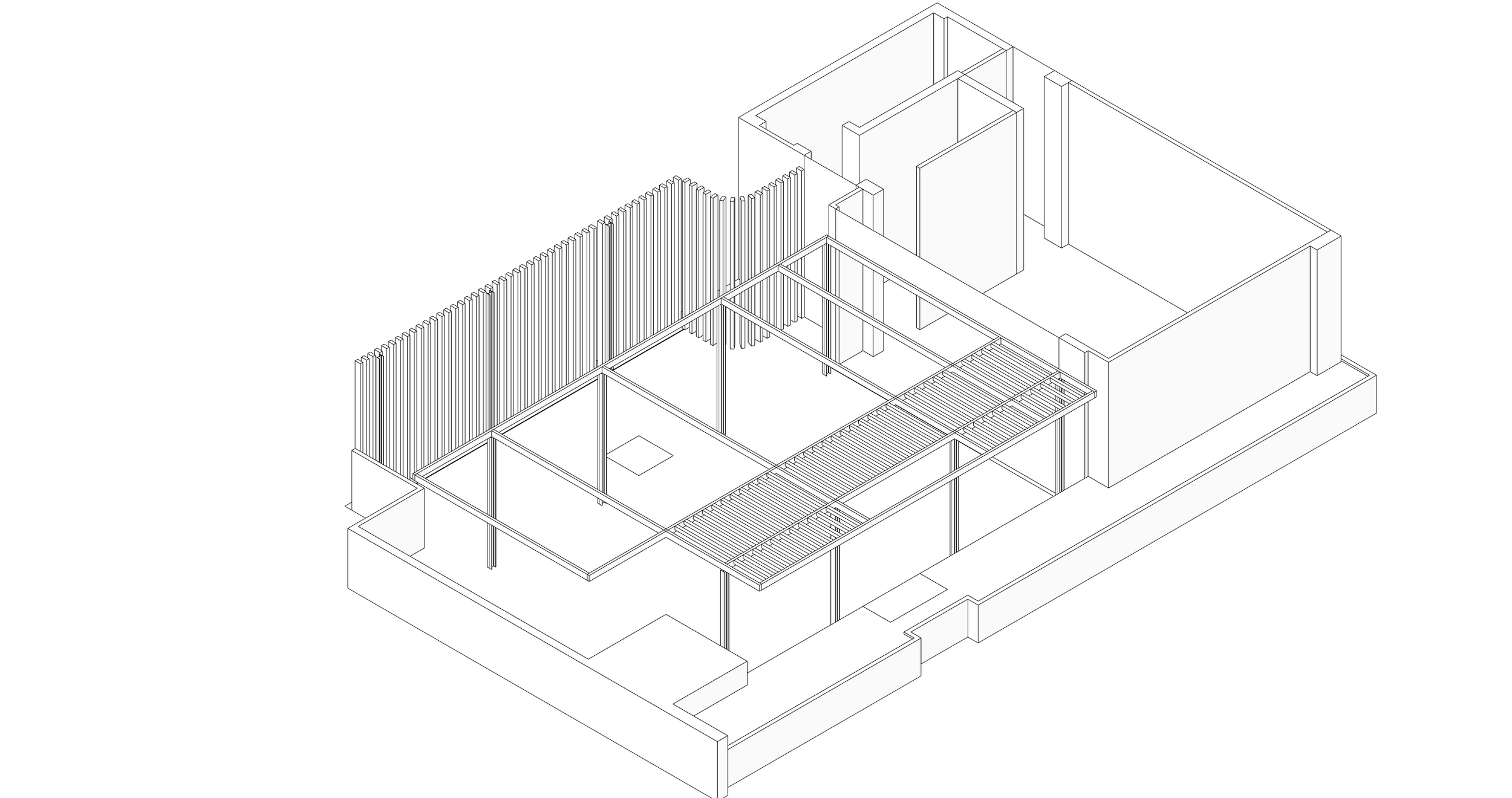 แผน 3D Isometric รูปทรงของ Rooftop Bar ศรีราชา ก่อนการตกแต่ง ออกแบบโดย Fractal Studio