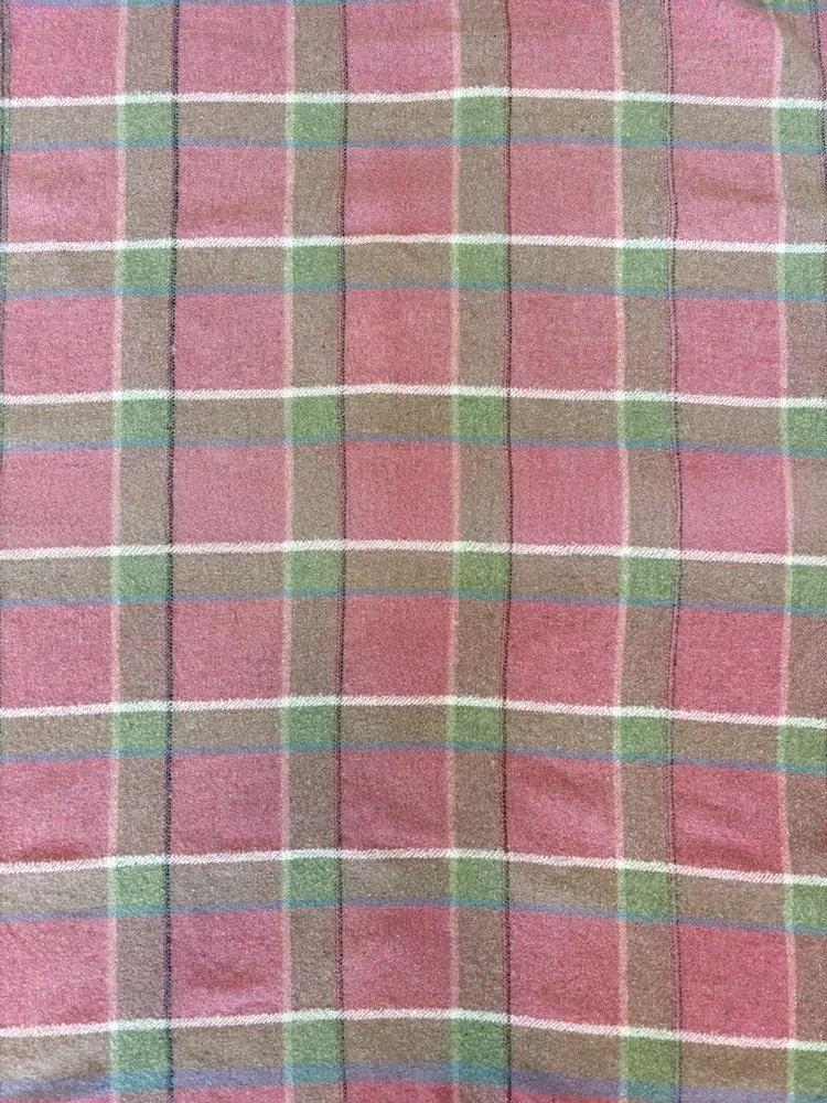 Pink and green pure wool vintage blanket