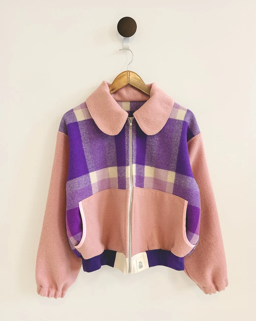 Pure Australian Wool bomber style jacket made from two vintage blankets