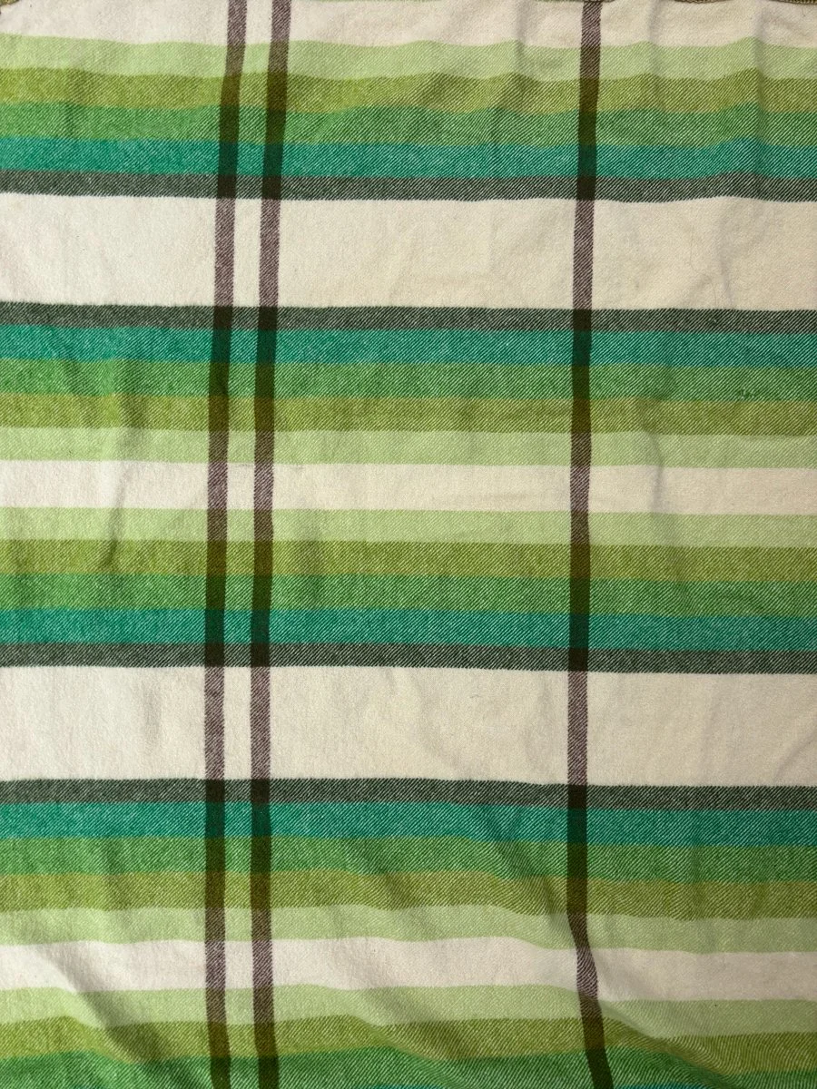 Green and brown pure wool vintage blanket