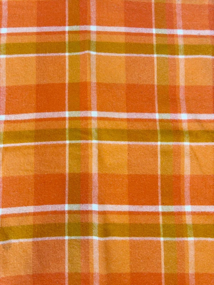 Orange green white pure wool vintage blanket
