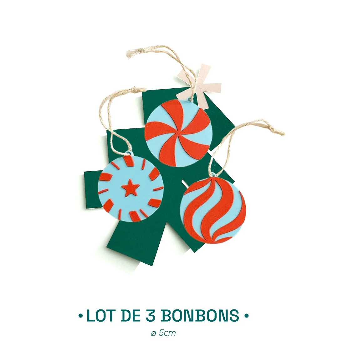 Lot de 3 bonbons - rouge & bleu