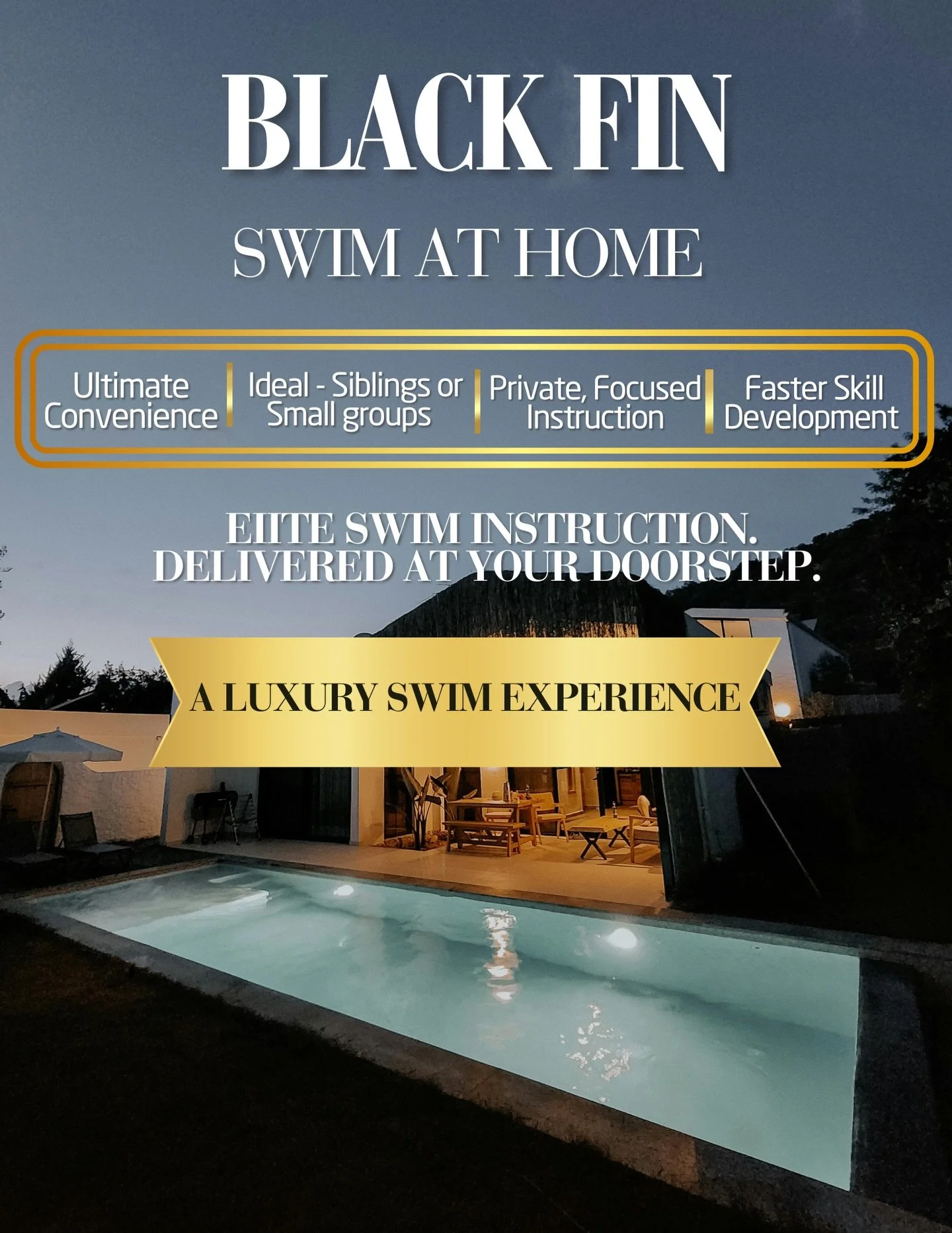 Have a pool at home? Let Black Fin bring elite swim instruction to you. 

Elite Swim Instruction, Delivered to Your Doorstep. 

Experience premium at home swim lessons with private, expert instructors to your pool, with personalized training tailored