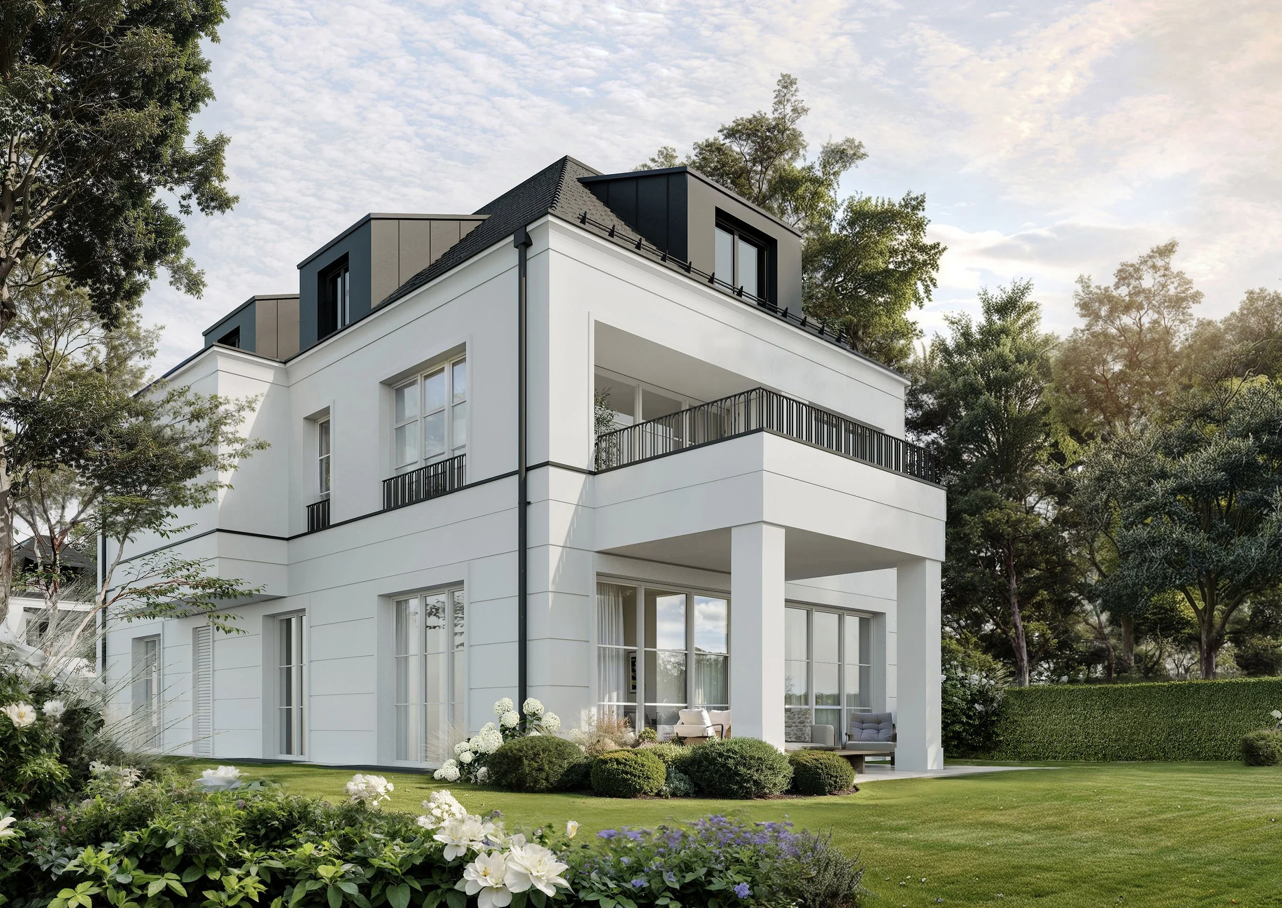 Außenansicht Garten zum Immobilienprojekt in der Westerholzstraße 7 in München der BK Baukunst GmbH