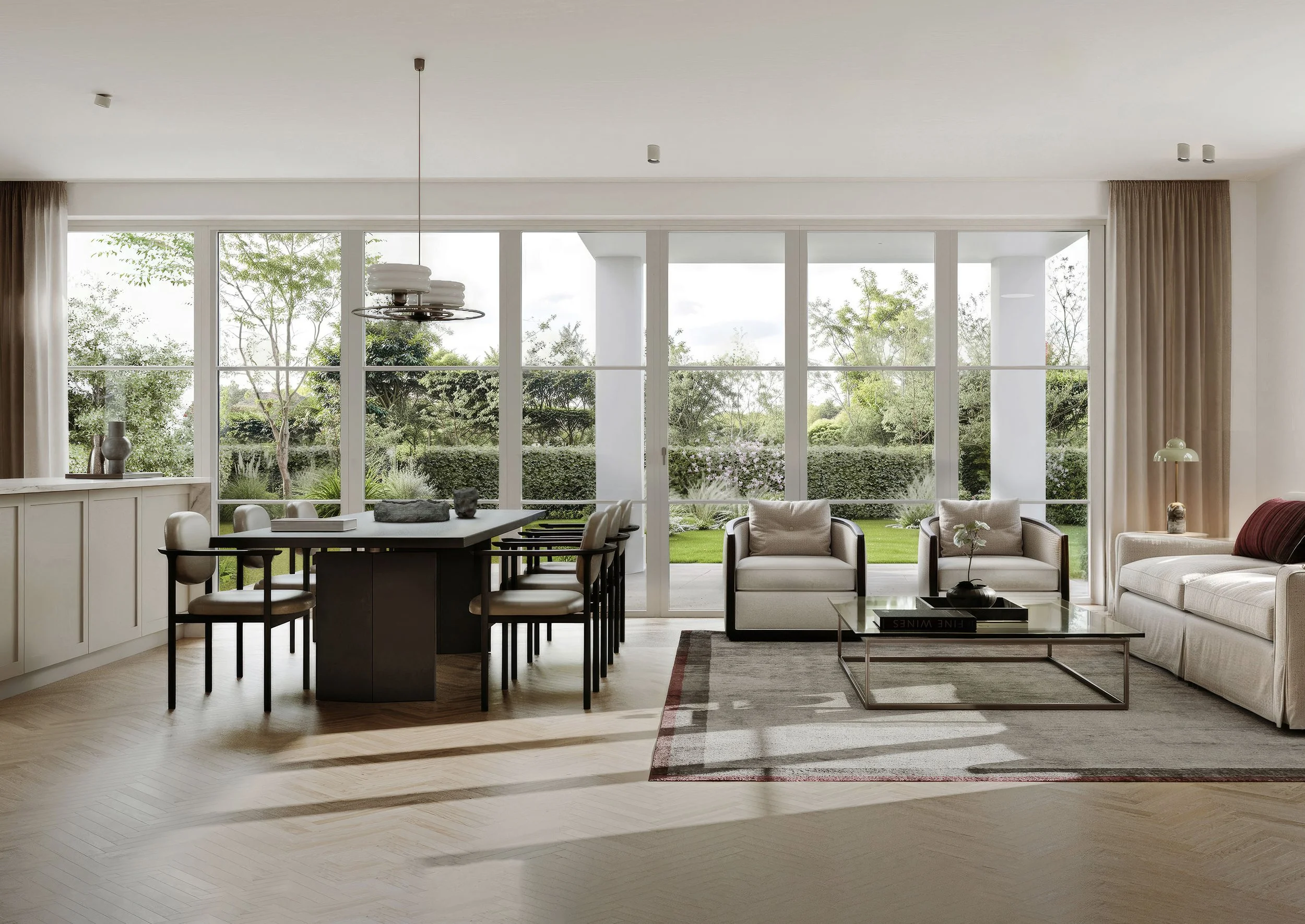 Innenansicht des Wohn- und Essbereichs zum Immobilienprojekt in der Westerholzstraße 7 in München der BK Baukunst GmbH