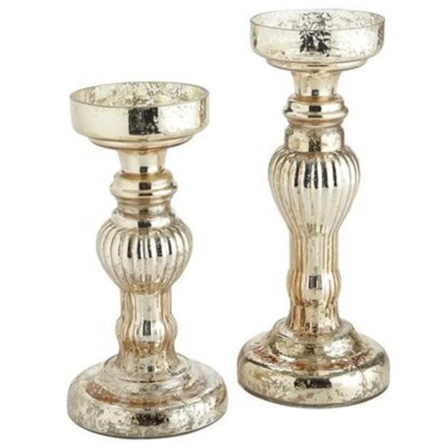 Gold Mercury Pillar Candle Holders