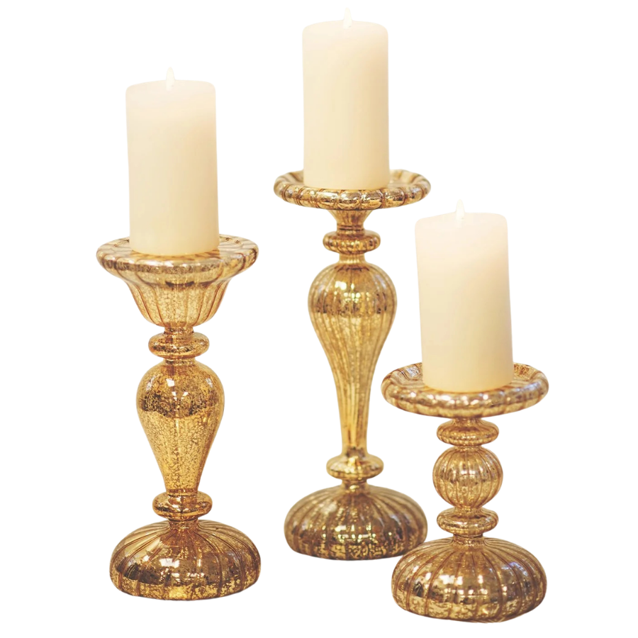Gold Mercury Pillar Candle Holders