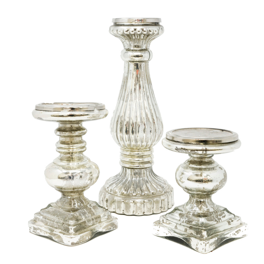 Antique Silver Mercury Candle Holders
