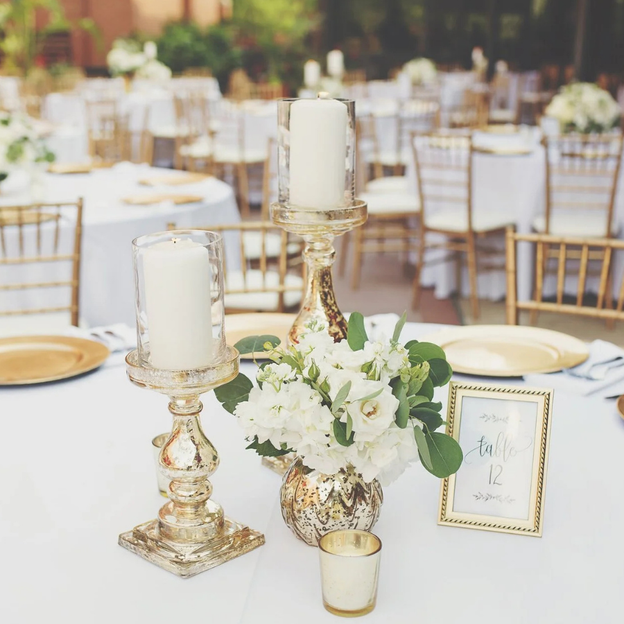 Gold Glass Pillar Candle Holders