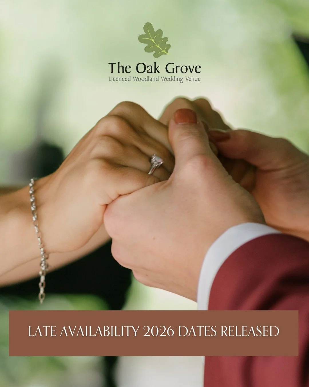 A 2026 wedding is still possible!

If you&rsquo;ve just said &ldquo;yes&rdquo; this festive season and are looking for a rustic, relaxed celebration surrounded by nature, The Oak Grove might be the hidden-gem you&rsquo;ve been searching for. 💚

We&r