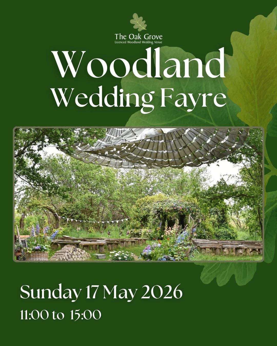 🌿Woodland Wedding Fayre at The Oak Grove🌿 

Join us on 17th May, 11am &ndash; 3pm for a relaxed and inspiring day beneath the trees at The Oak Grove 

If you're dreaming of a nature-filled wedding, this is your chance to explore our beautiful woodl