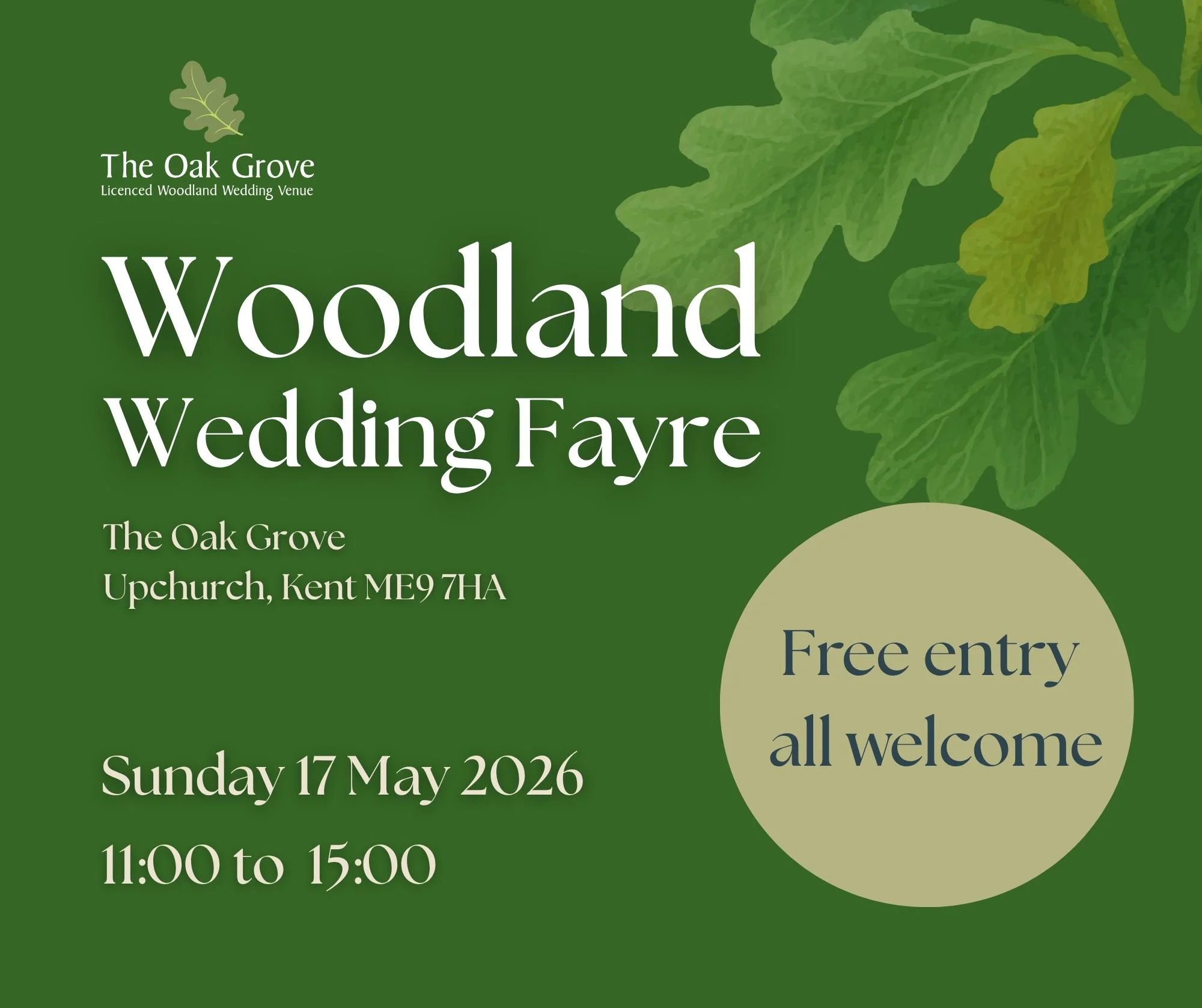 This Sunday is our Woodland Wedding Fayre here at The Oak Grove 🌿✨

If you&rsquo;re not quite sure whether a woodland wedding venue is for you, this is the perfect opportunity to explore, ask questions, gather inspiration, and simply get a feel for 