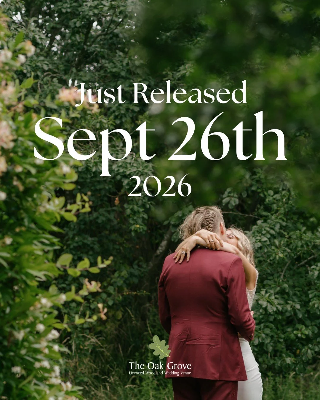 🤍 Due to a recent change in circumstances, we have unexpectedly had a wedding date for 26th September 2026 become available at short notice.

If you have been dreaming of a woodland wedding this year, this is a rare opportunity to celebrate surround