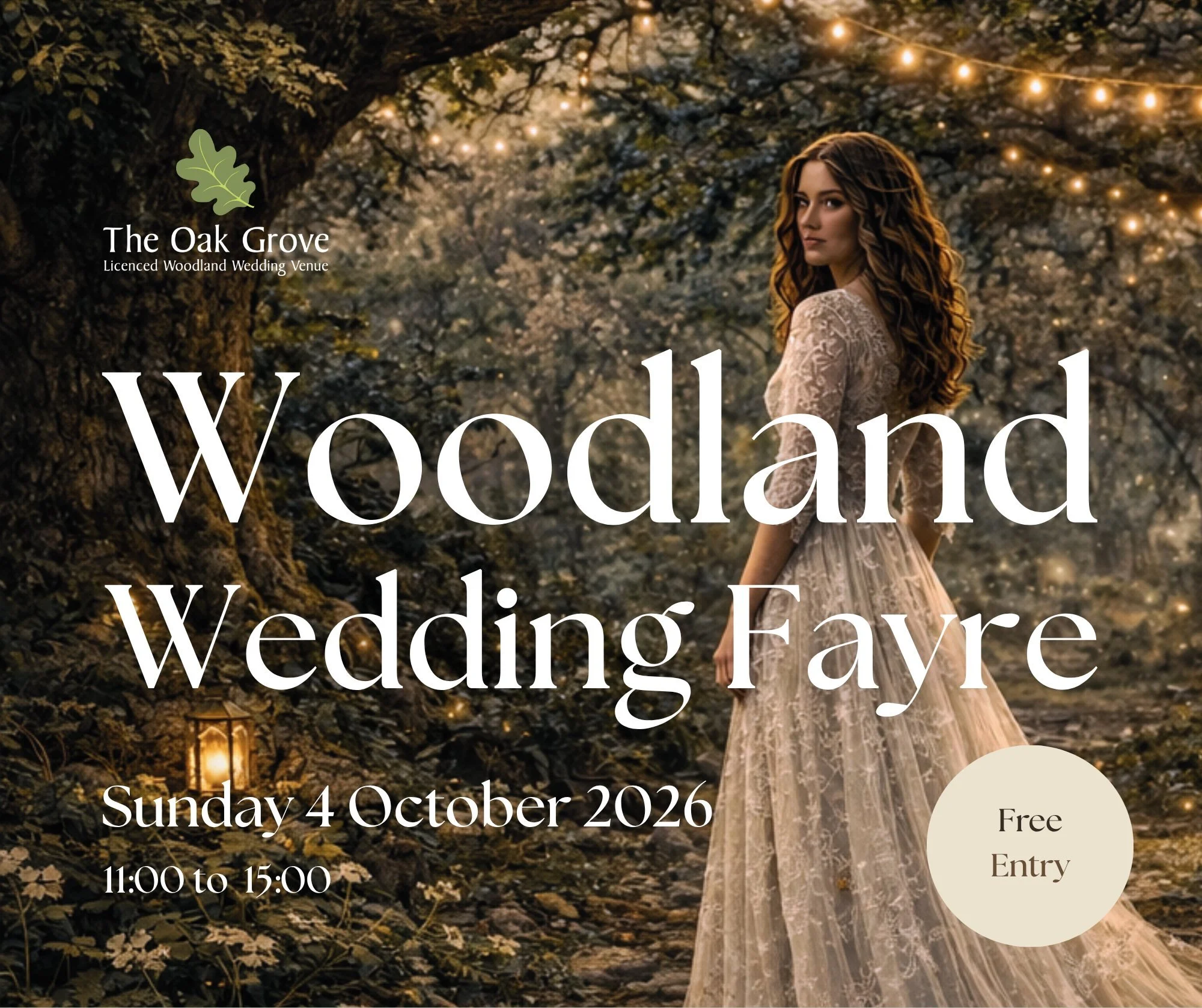 Join us for a magical day at the Woodland Wedding Fayre hosted at the beautiful The Oak Grove.

Sunday 4 th October 2026
11am - 3pm
Upchurch, Kent

Set amongst nature, this is the perfect event for couples looking for inspiration for a woodland weddi