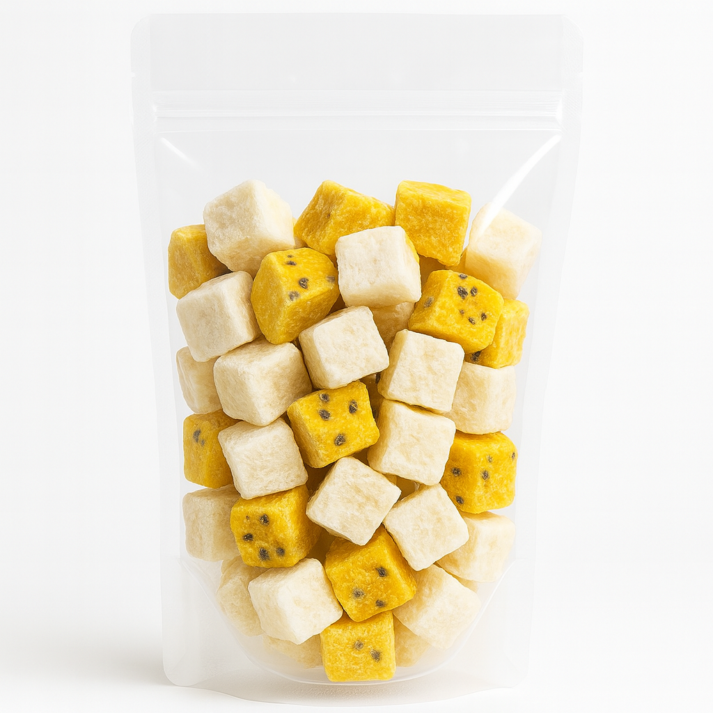 Coco et fruit de la passion en cubes lyophilisés