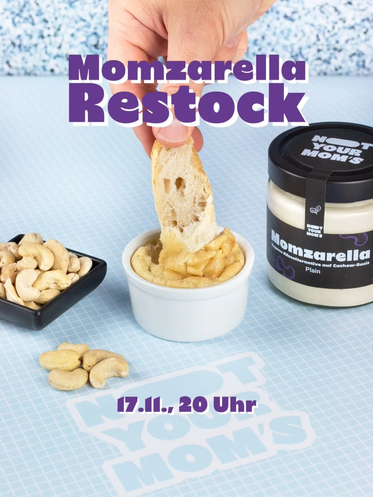 Momzarella Restock 🌱👀🧀

Am Montag, 17.11. um 20:00 Uhr findet ihr unseren Momzarella wieder in unserem Online-Shop 🙌🏼

Aber seid schnell, das Kontingent wird wieder nur limitiert sein. Daf&uuml;r bekommt ihr den Momzarella nochmal zu unserem Mes