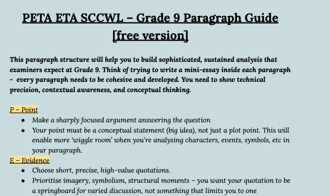 Grade 9 Essay Structure - FREE VERSION