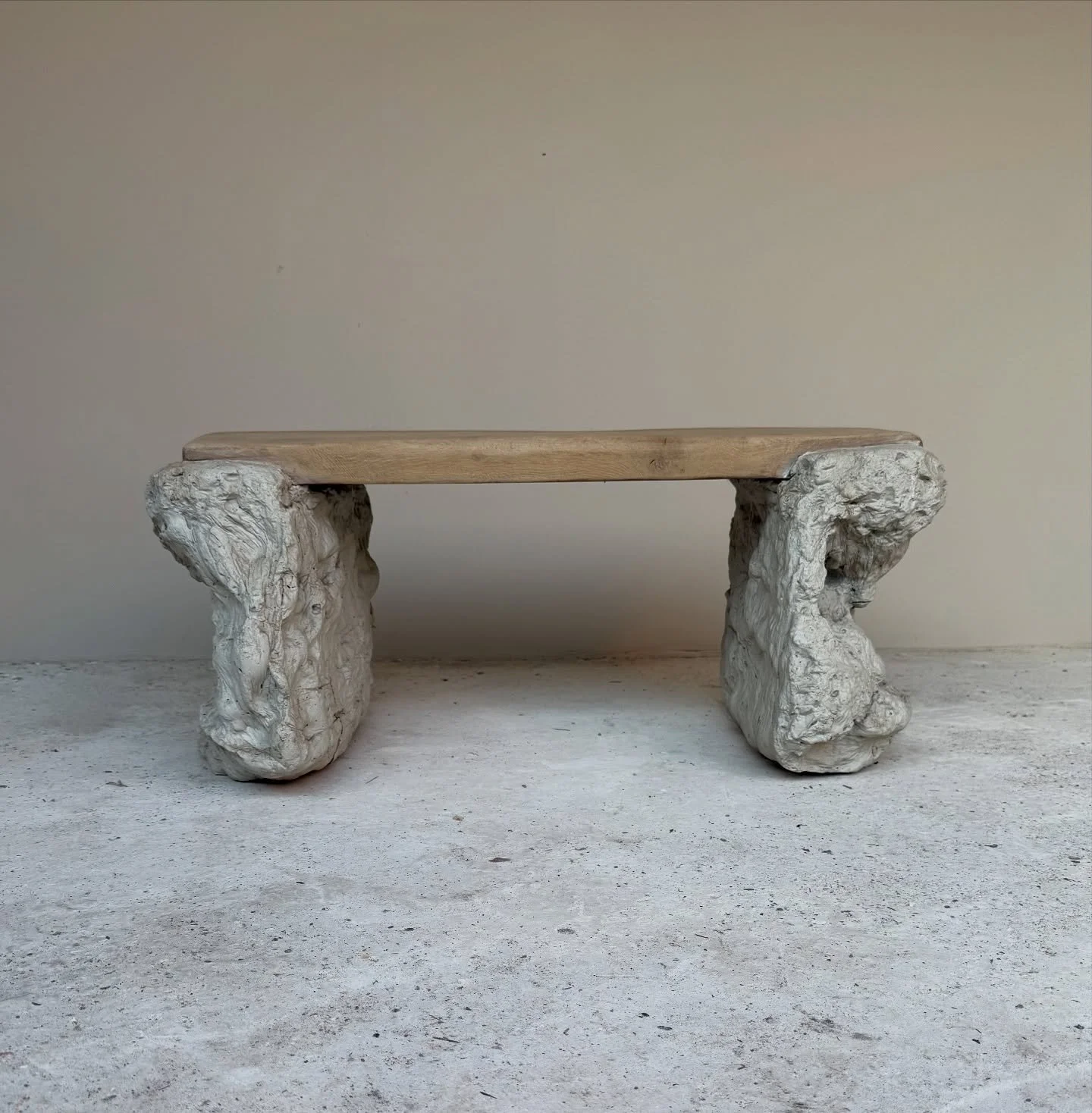 Oak &amp; Concrete Bench.

This Bench was an experiment that I had been thinking about making for years!

I had the idea of creating a textured concrete base or legs for a piece of furniture using a method I had read about years ago, I dug two holes 