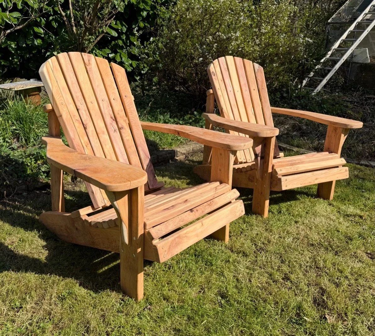 Two beautiful Adirondack chairs made from English Yew.

#interiordecor #interiordesign #interiordesigner #rusticinterior #furnituredesign furniture themooph furnituremaker reclaimedwood reclaimedwoodfurniture handmadefurniture hampshire hampshirefurn