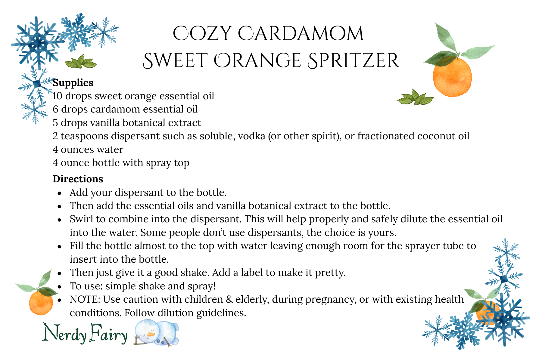 aromatherapy recipe card