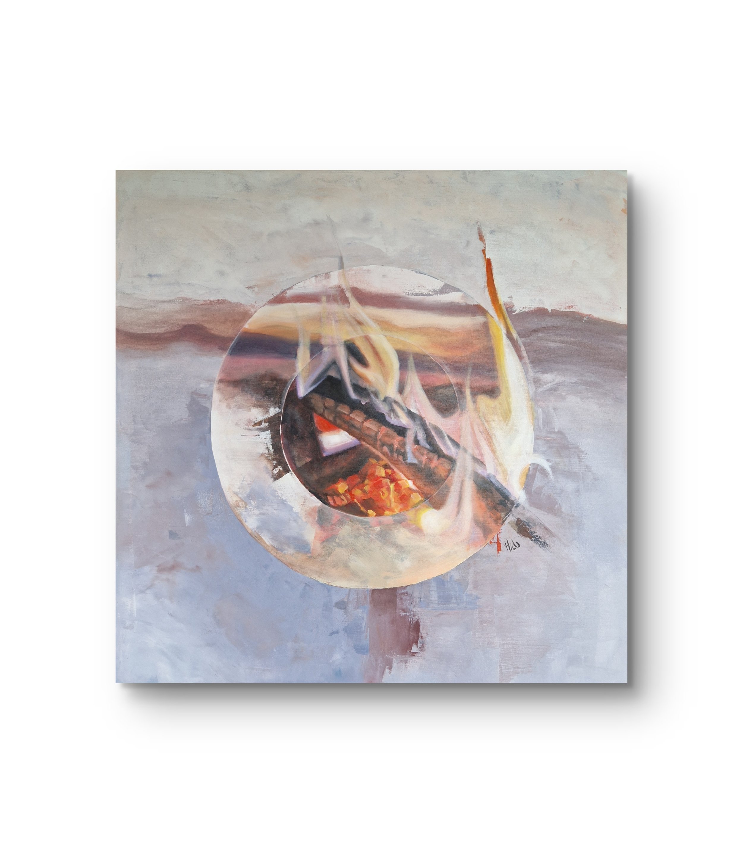 "Feuer des Lebens" / Öl auf Leinwand / 80 x 80 x 2 cm / 2024 / 990 € / inkl. Schattenfugenrahmen Linde natur
