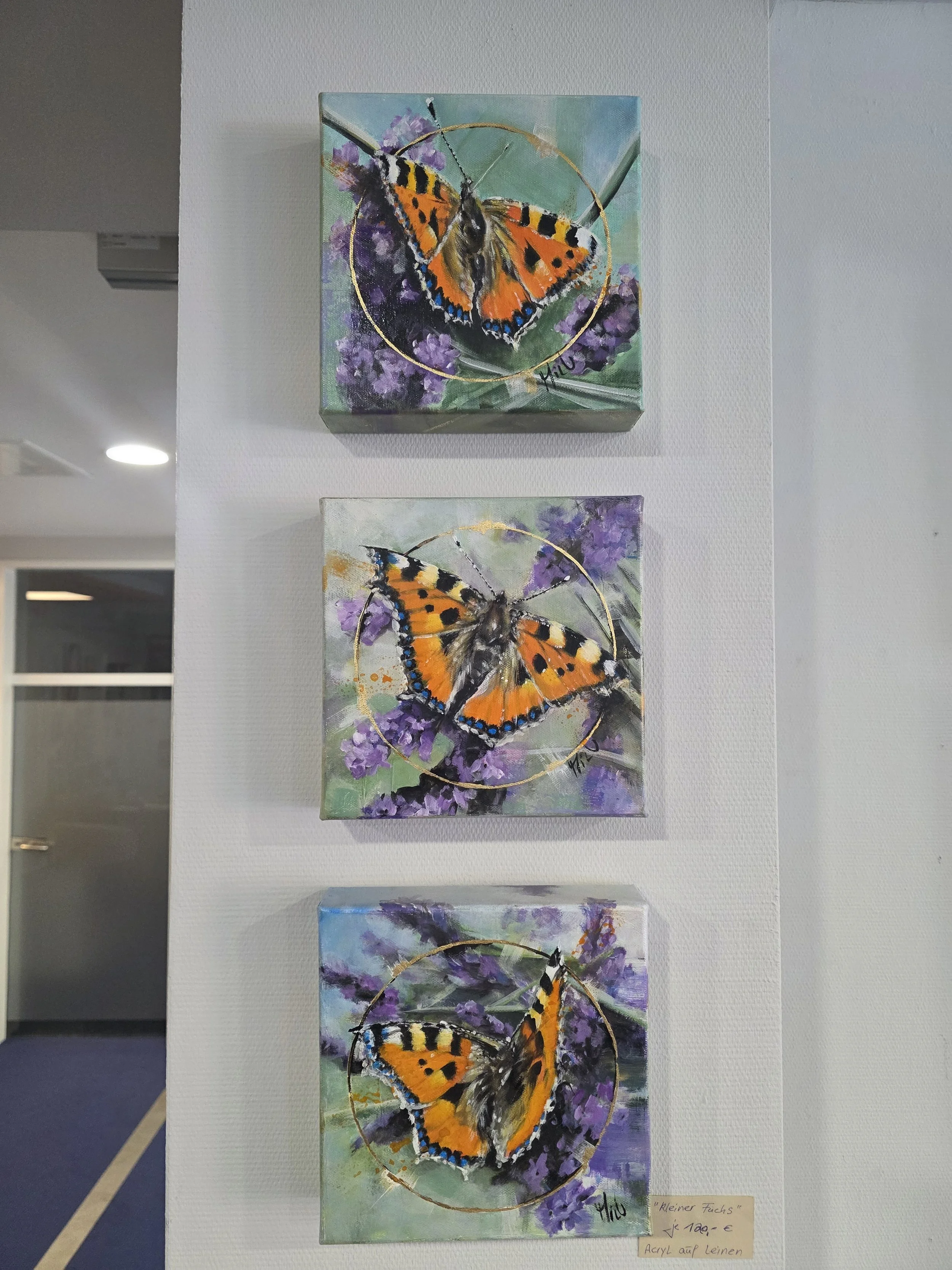 "Kleiner Fuchs", verschiedene Variationen, 20x20x4 cm, Acryl auf Leinwand