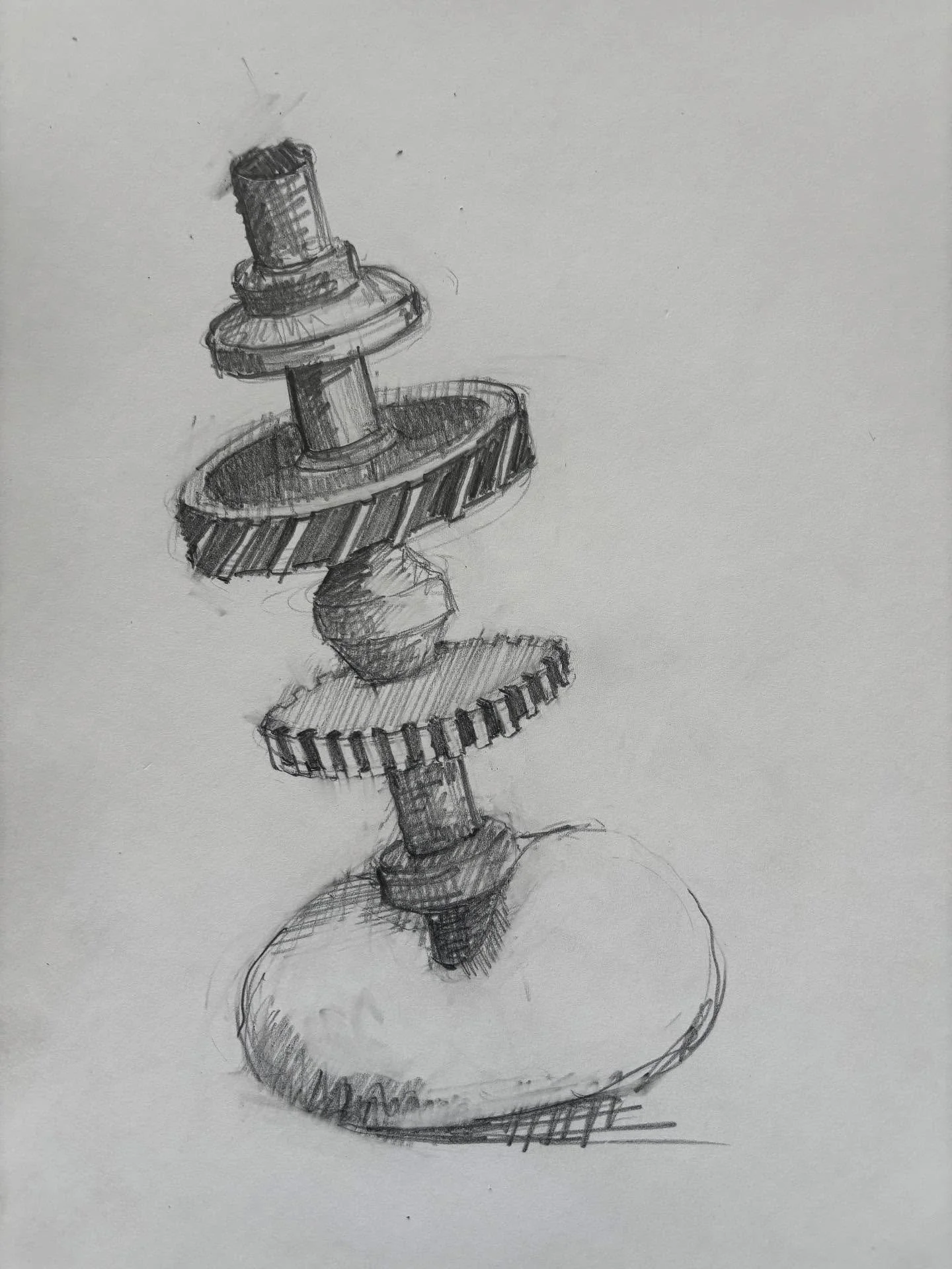 Another recent drawing: I really enjoyed drawing all the details of this imaginary crank- trying to understand how each cog might work. All supported by a gummy blob at the base. #sculptorsdrawings