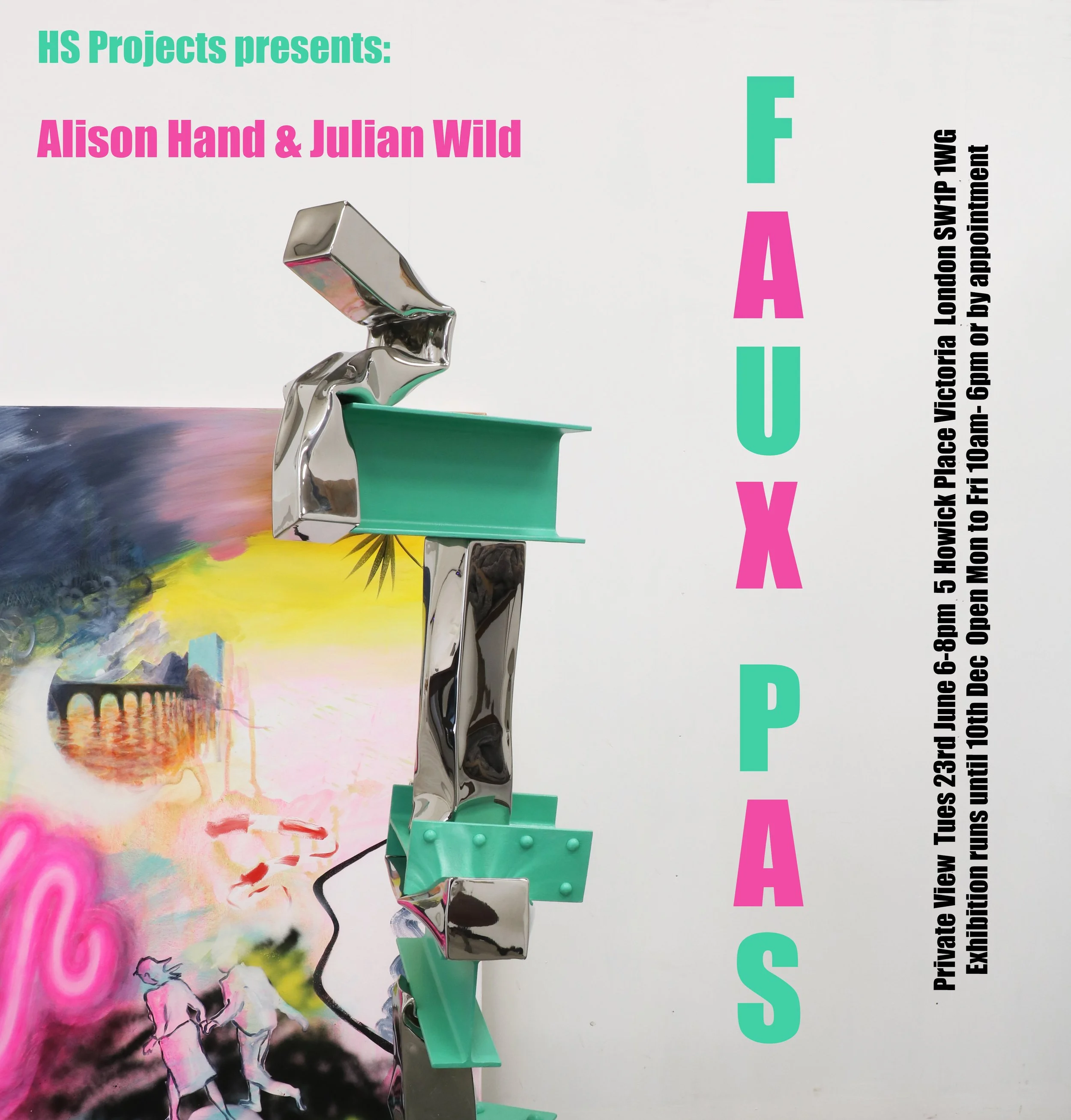Promotional poster for an event presented by HS Projects featuring Alison Hand and Julian Wild, taking place at the Victoria and Albert Museum in London from June 23 to December 10, with details about the opening hours and admission.