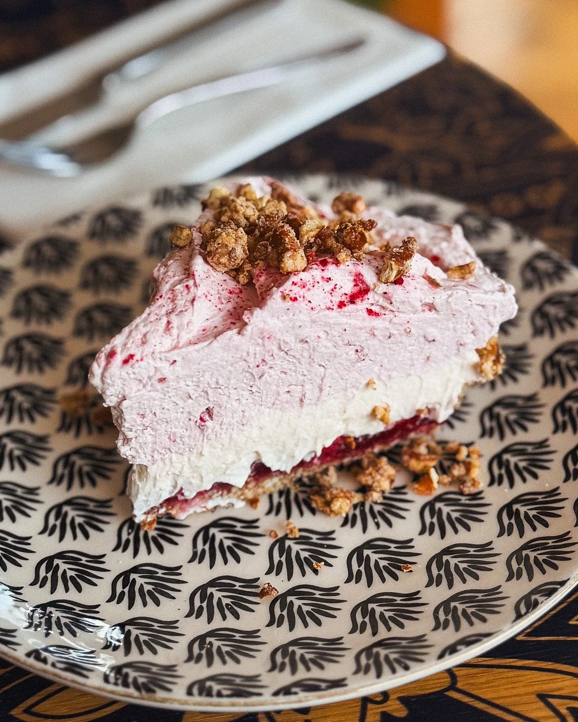Say hi to the new pie! 
Raspberry Pretzel. Salty pretzel crust, raspberry-cranberry-cherry gel&eacute;e, mascarpone cream cheese mousse, and chamomile raspberry chantilly.

A nod to the nostalgic strawberry pretzel salad. Tangy. Not too sweet. Just b