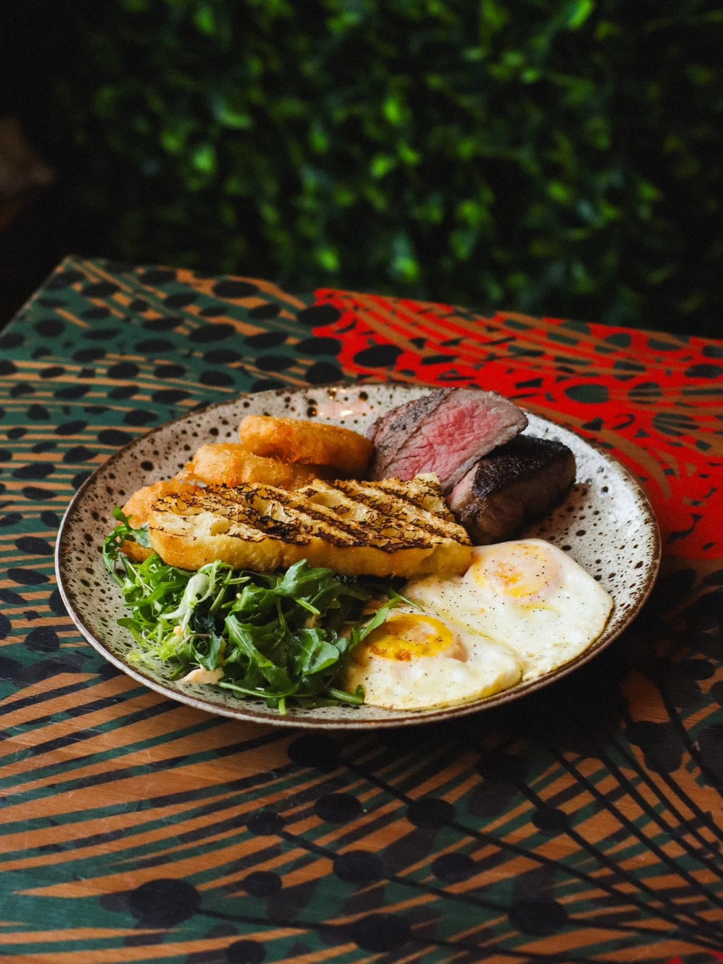 We serve the Breakfast of Champions every Sunday.

The Madison Ave Breakfast / @kkportagecle rotating cut, rubbed with our house blend of leek, corn husk, mushroom powder, salt and pepper / two eggs any style with giardineira / three smashed hash bro