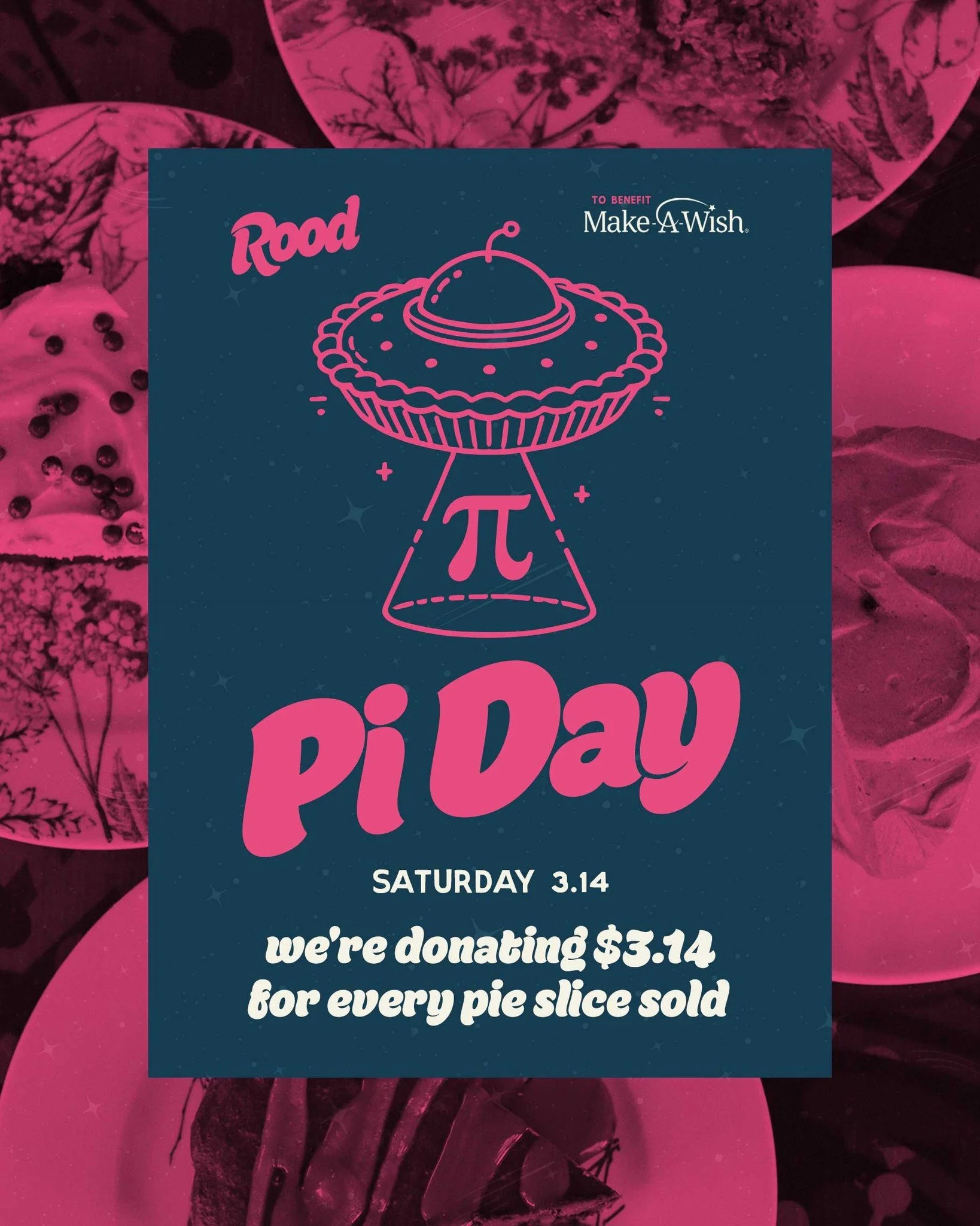 Slices from another galaxy. 🛸 Join us THIS Saturday 3/14, from 12pm to close, for Pi Day pie slices, dine-in OR carryout.

We&rsquo;re donating $3.14 for EVERY slice sold to @makeawishohkyin to try &amp; beat our goal of $1,000 raised!

Come grab a 