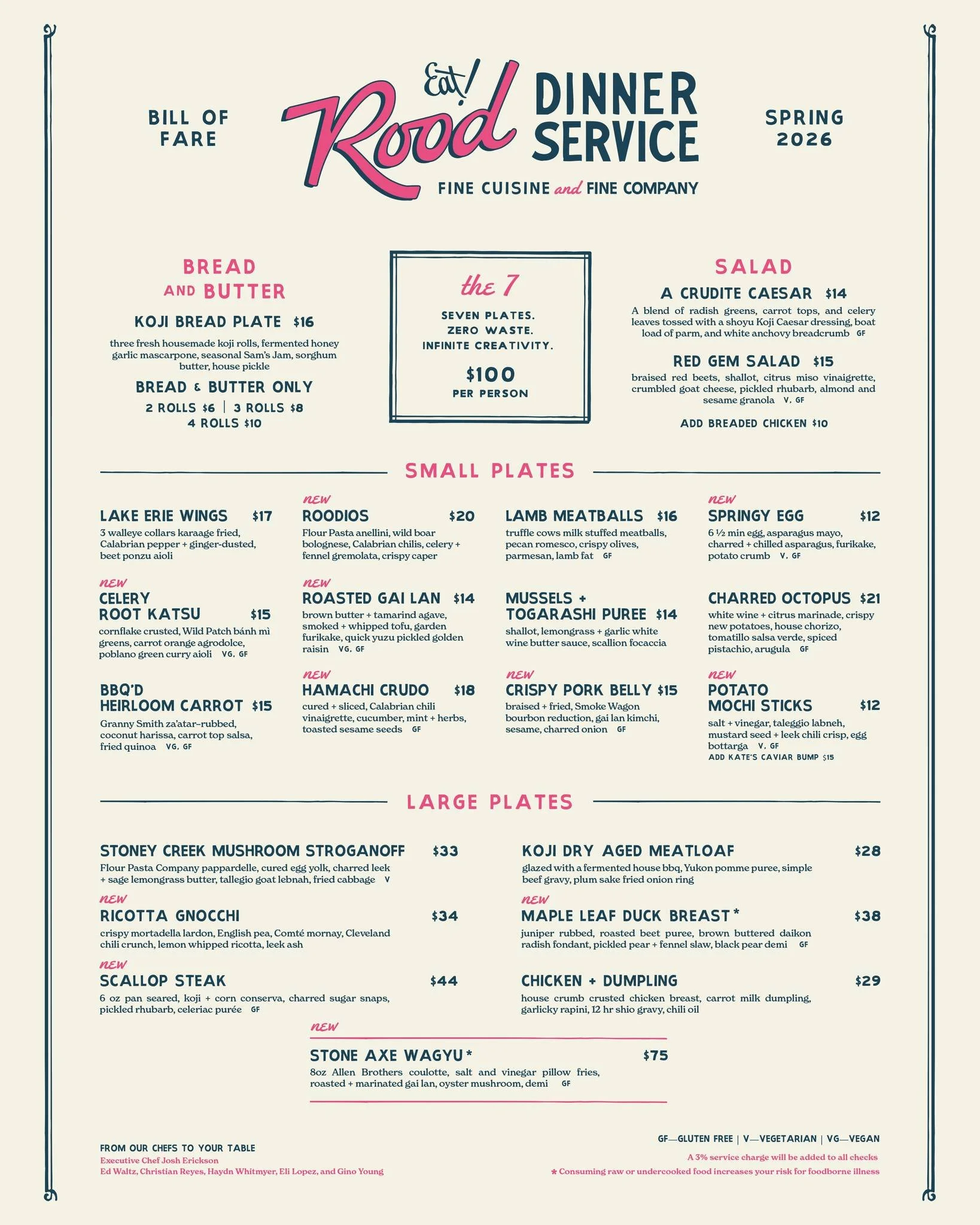 Significant updates have landed across our dinner, dessert, and bar menus. We&rsquo;re excited for this next chapter. Spring at Rood starts now. 🤗

&bull; More small plates. New entr&eacute;es. Fresh takes on your favorites.

&bull; Introducing Rood