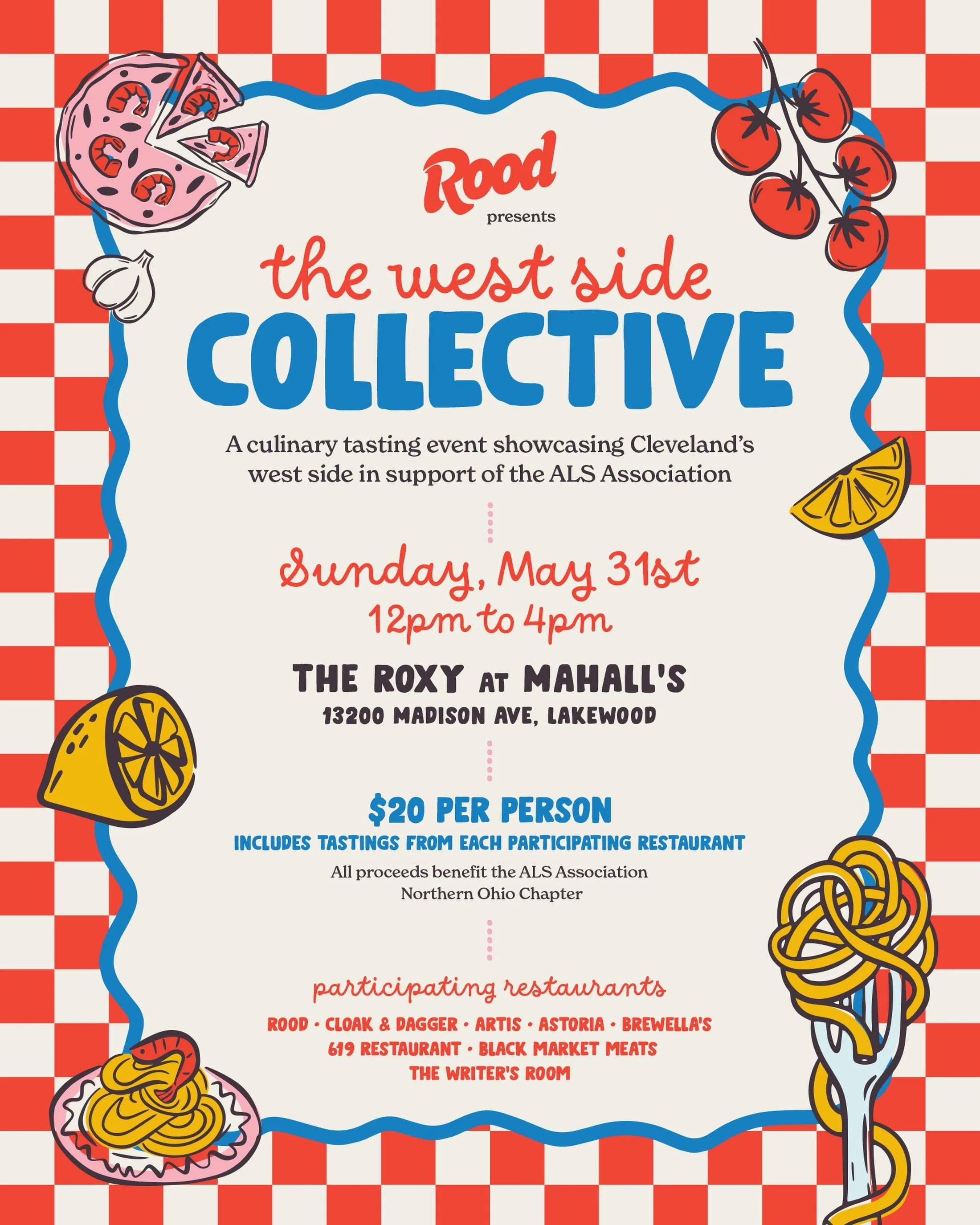 We&rsquo;re excited to announce the first round of restaurants joining us for The West Side Collective on May 31 @roxyatmahalls 

@astoria.cle 
@artis_lakewood 
@brewellas
@cloakanddaggercle 
@619restaurant 
@blackmarketmeats 
@thewritersroomcle 
@ro
