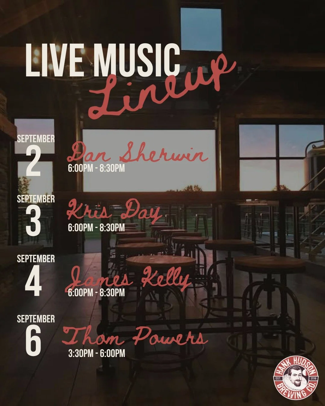 Join us for live music, good company, and a great time. Check out the lineup and make plans to come hang out!

#hankhudsonbrewing #explorelocal