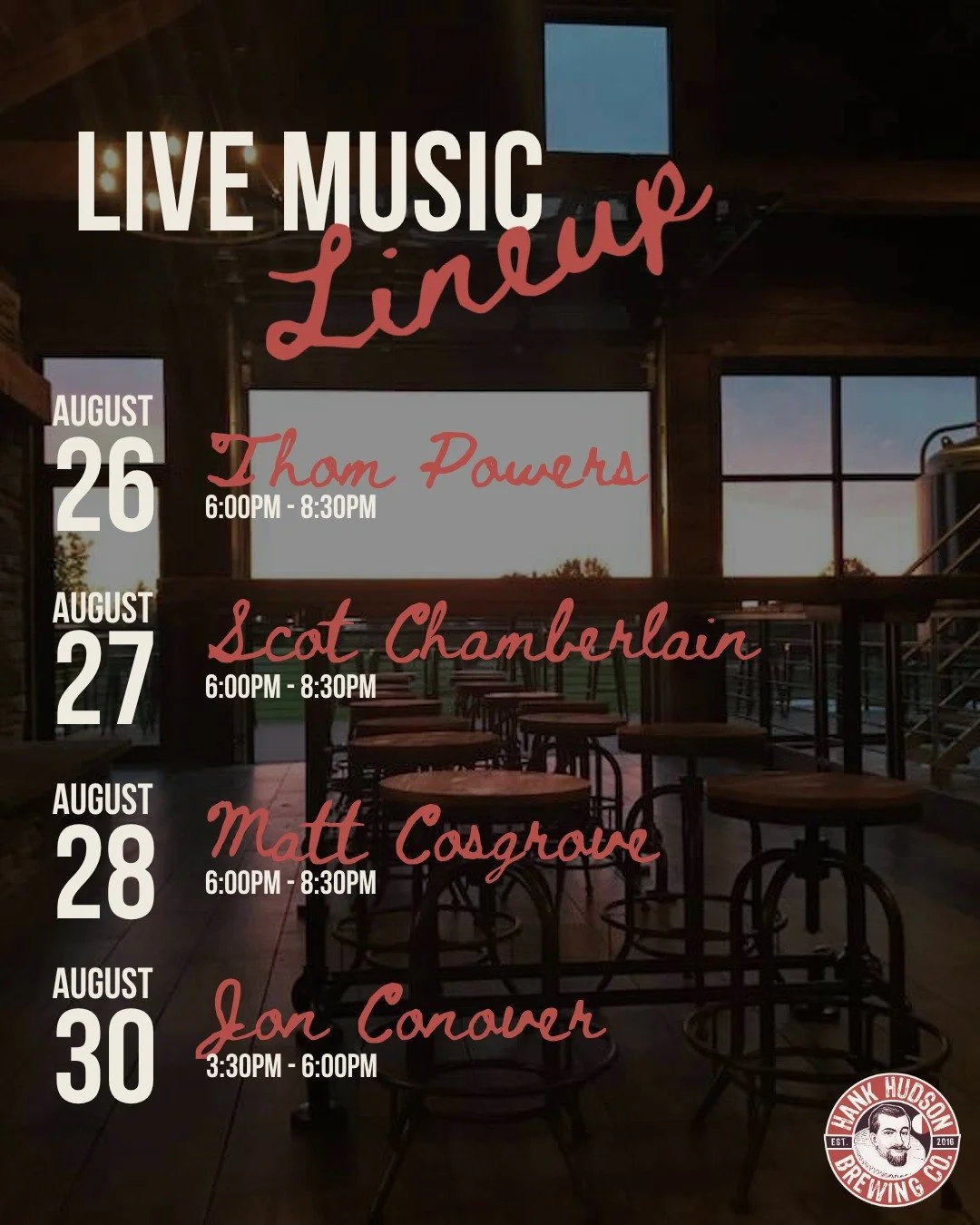 Live Music Line Up for this week!

#ExploreLocal #hankhudsonbrewing