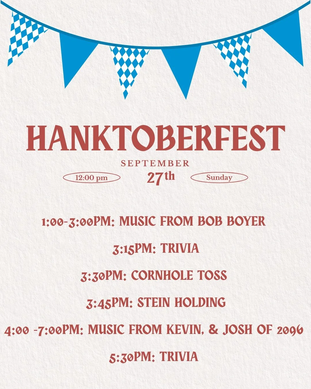 Perfect weather for a M&auml;rzen. Honestly, this is what fall beer was invented for. 🍂

Hanktoberfest kicks off at noon. Bob Boyer playing from 1-3 pm, Kevin, &amp; Josh from 2096 are playing from 4-7 pm.  Come in out of the rain, grab a seat by a 