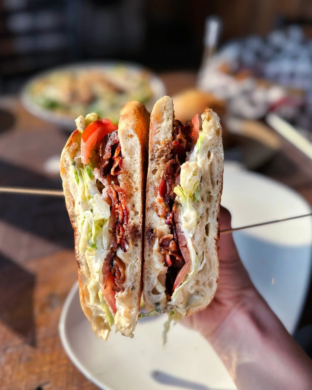 Caprese BLT 🍅 🧀 🥓 🥬 

Beefsteak tomatoes / fresh mozz / bacon / basil mayo / lettuce / balsamic saba / rosemary panino