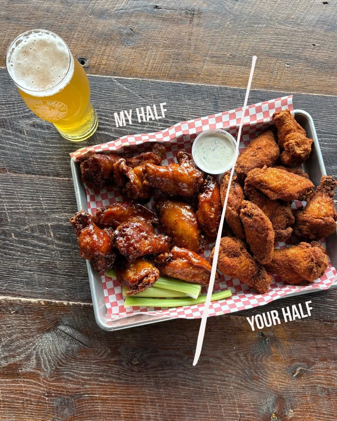 Hit up Wing Wednesday for 20 wings in up to 2 flavors + a fresh draft beer for just $24! 

The ultimate play? Split the wings with a buddy, but keep the pint all to yourself