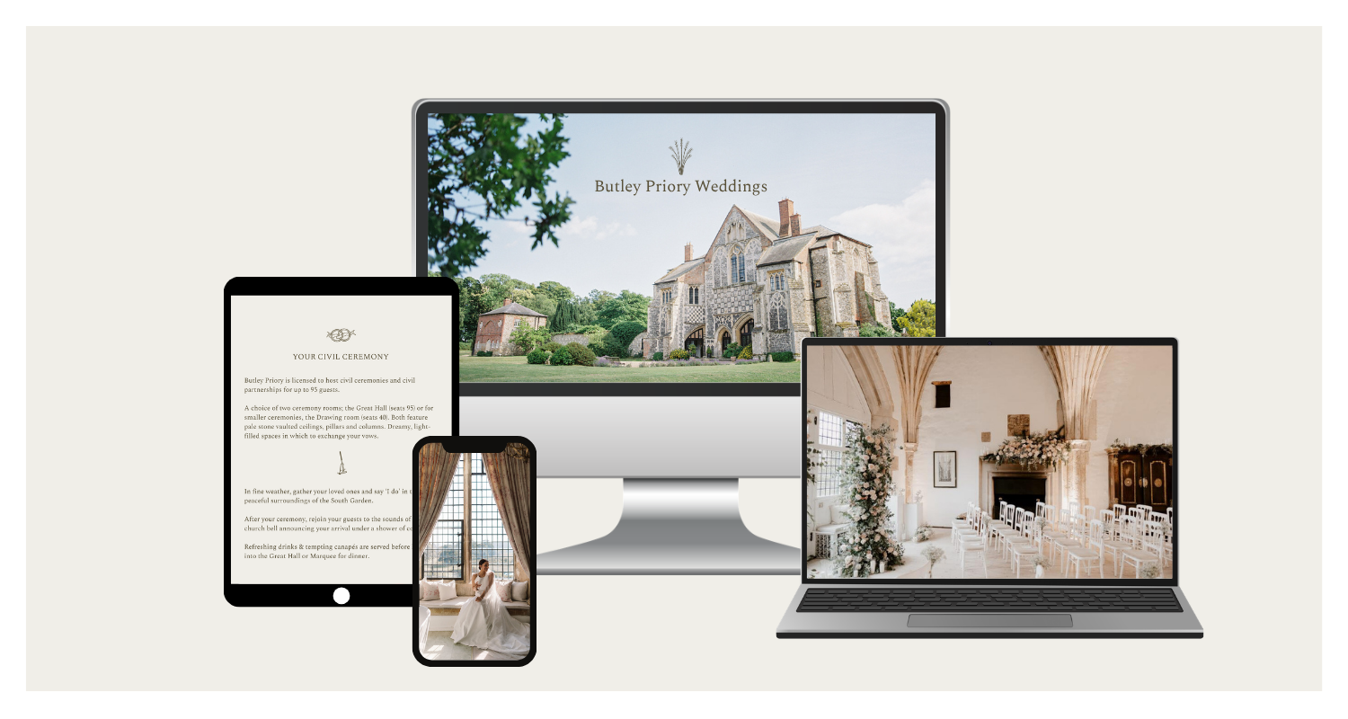 display of technology showing the butlery priory wedding brochure