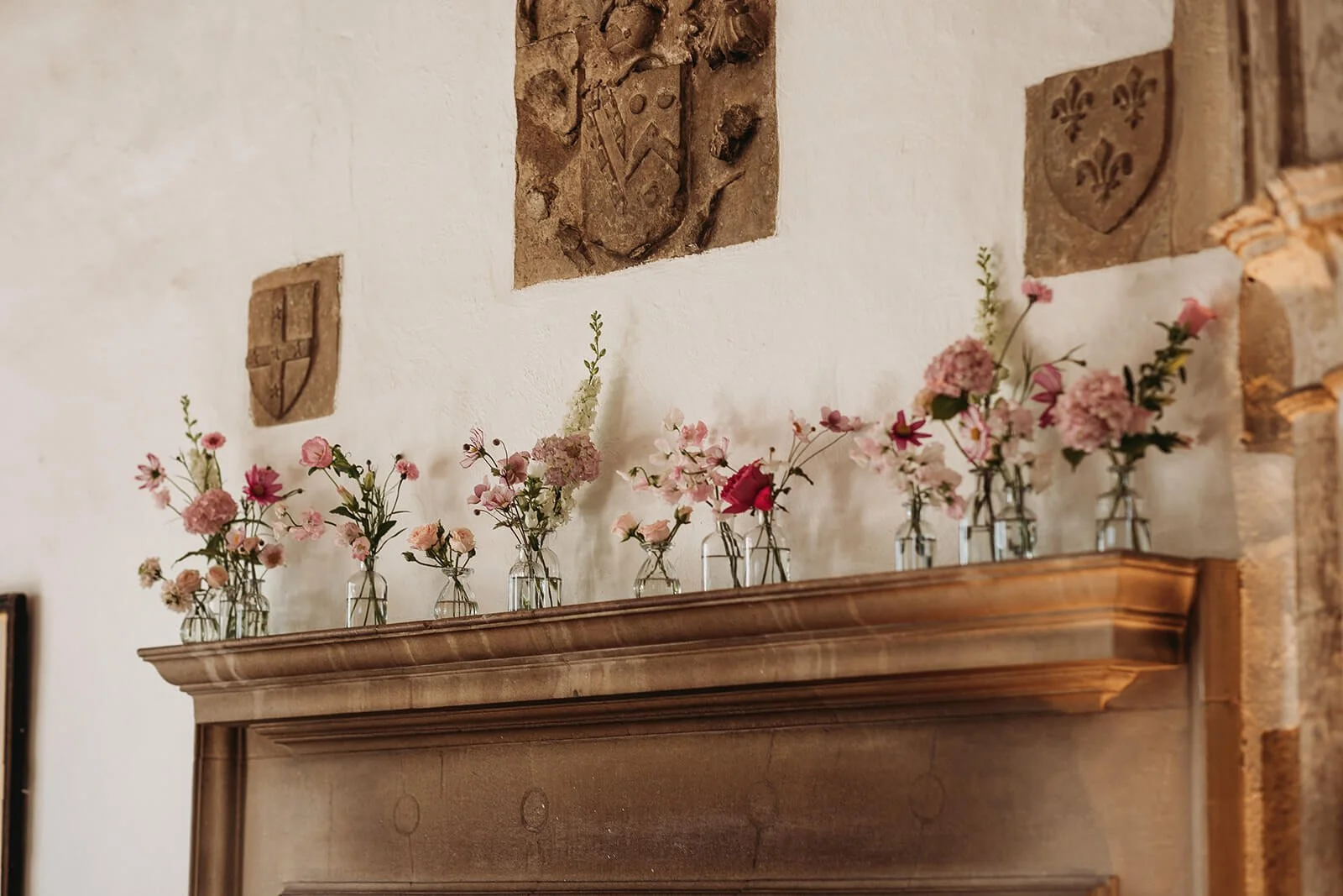 pink wedding flowers for elopement ceremony at butley priory 
