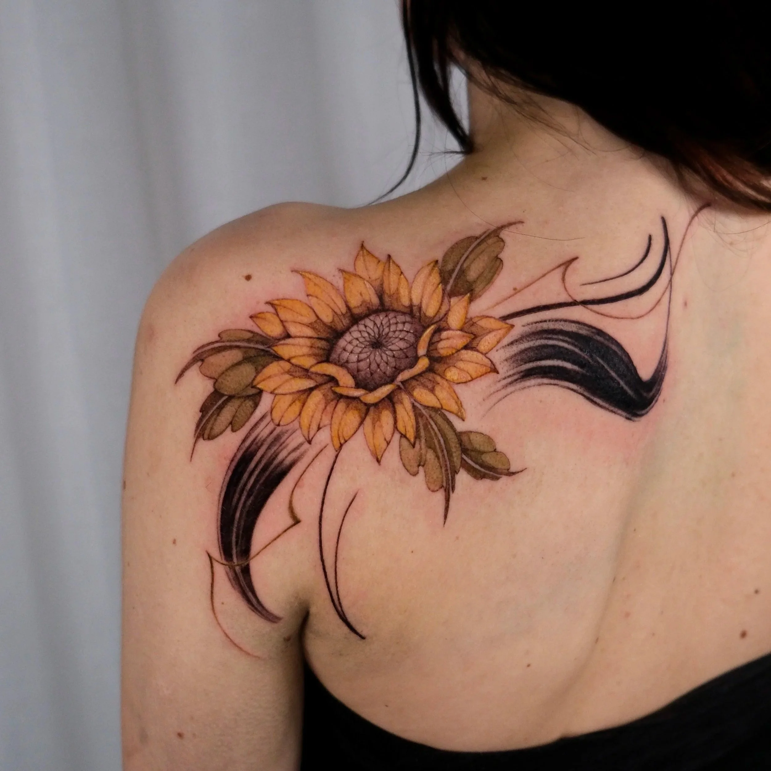 brush stroke sunflower tattoo