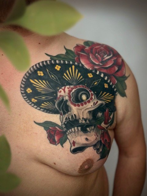 sombrero skul kleur tattoo