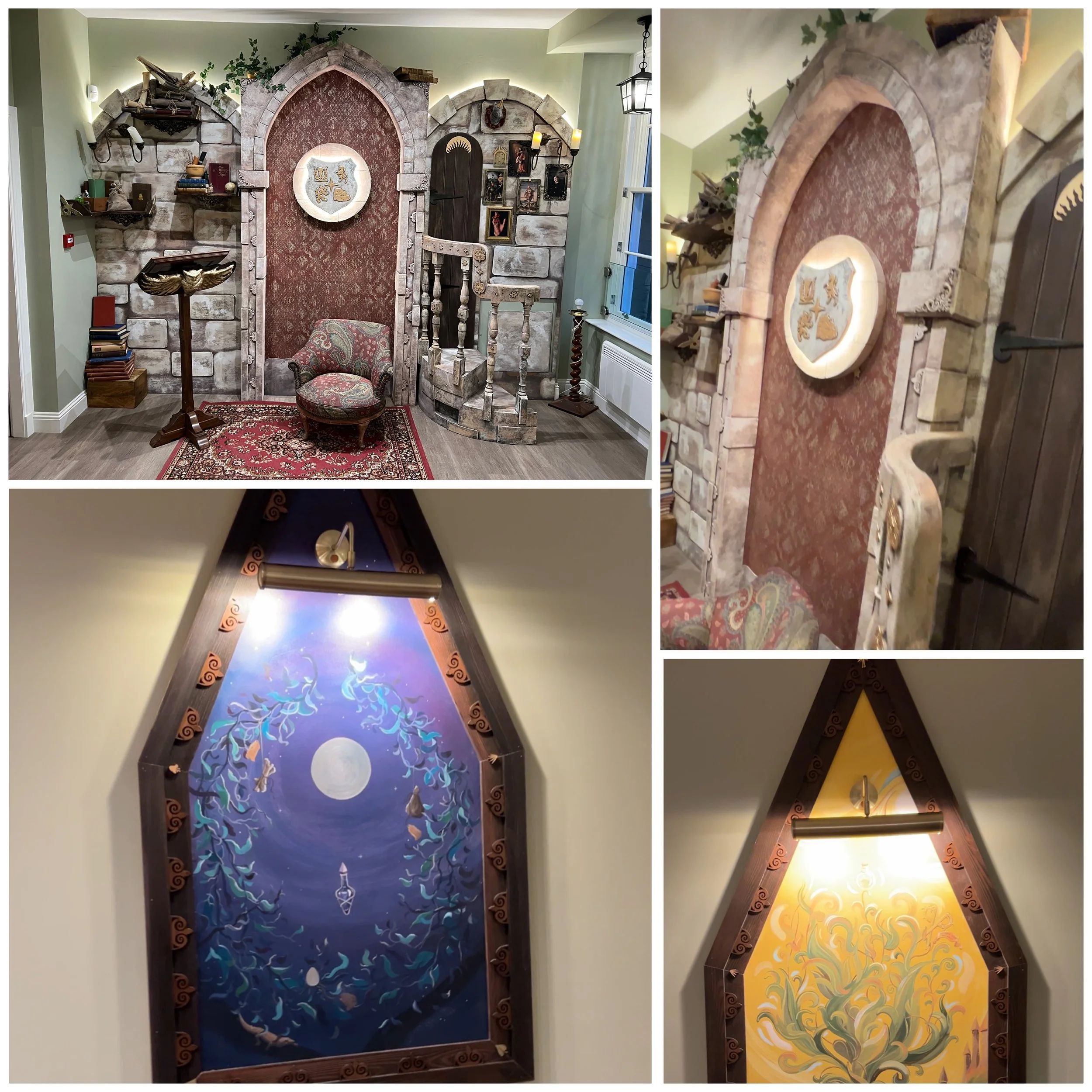 Bespoke scenic build for an immersive interior installation.
Layered stonework, hand-finished arches, custom lighting and illustrated panels — designed to feel architectural, not theatrical.
Built to last, built to tell a story.