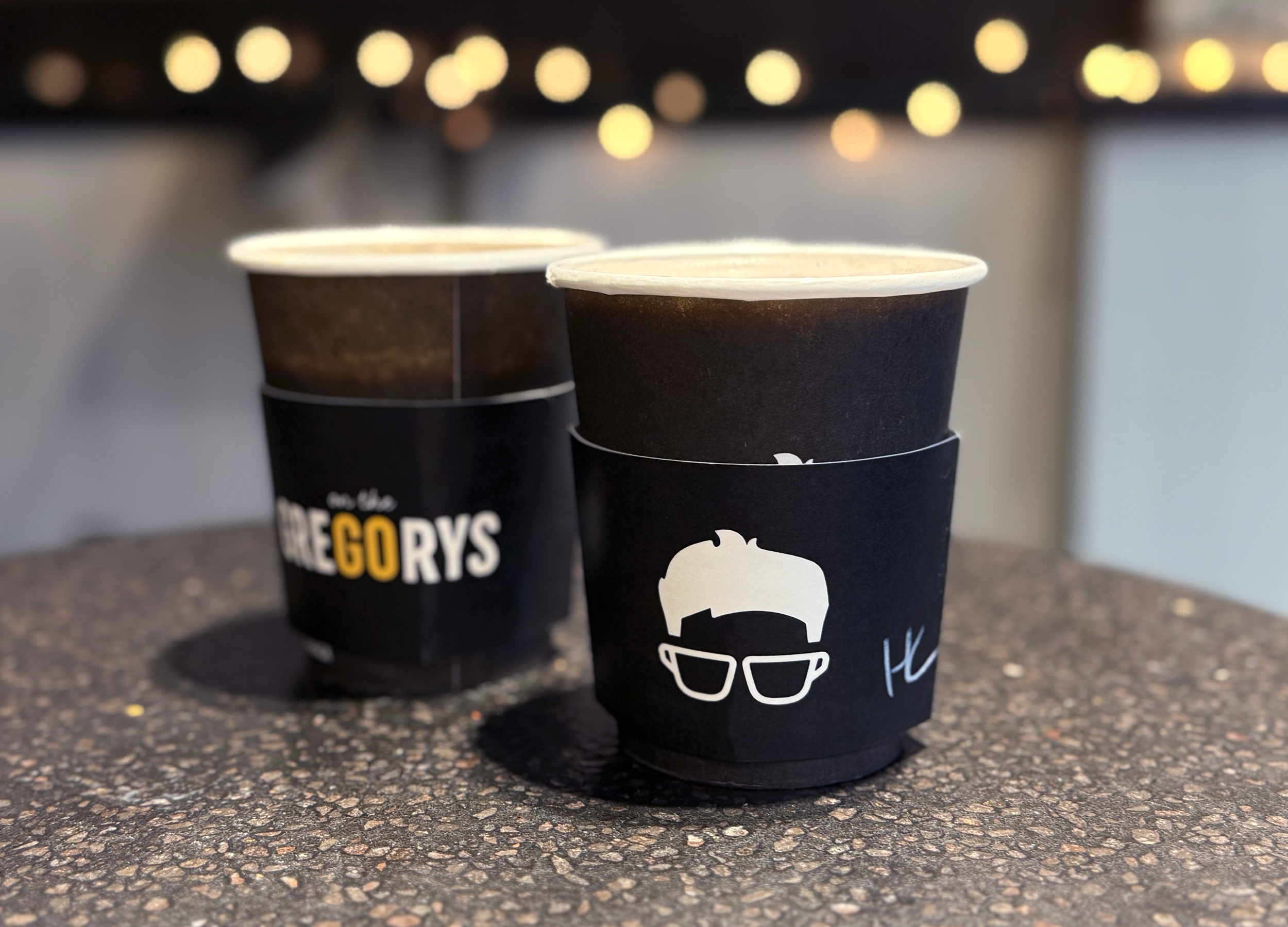 Close up of two coffee cups