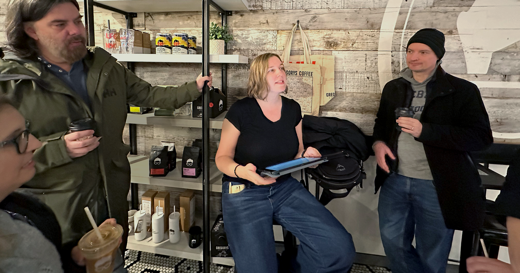 Tour guide presenting information to tour guests.