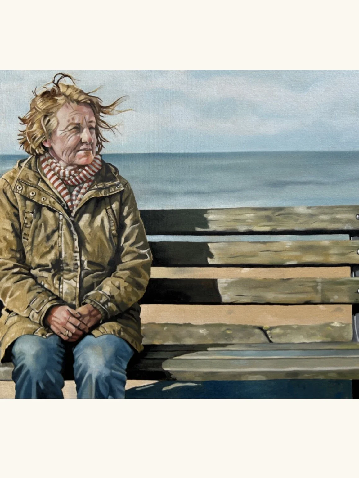 This Was Jack’s Bench – narrative coastal portrait oil painting