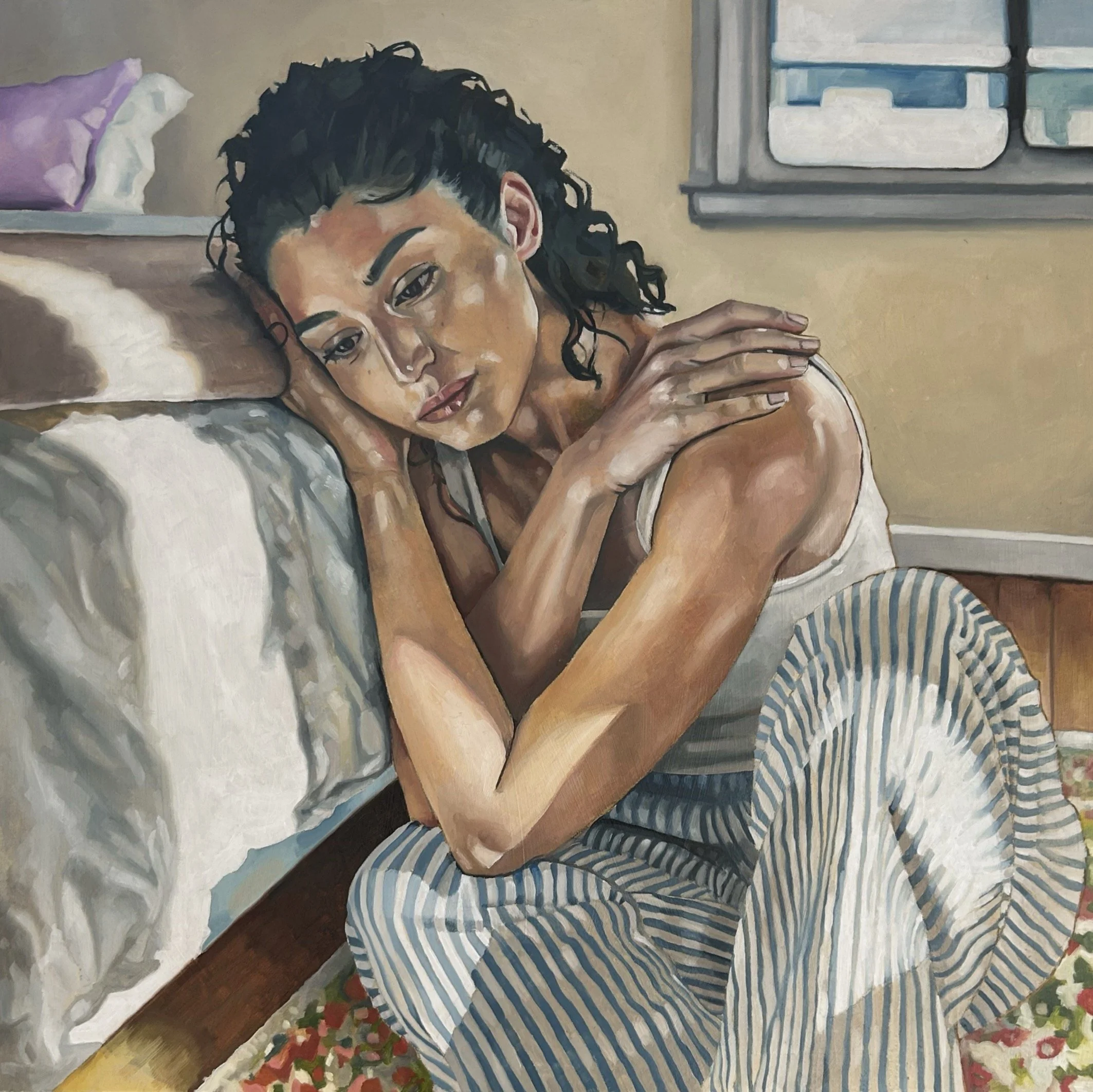 Not Yet – Contemporary Figurative Oil Painting on Board (40 × 40cm) – Pete Levy